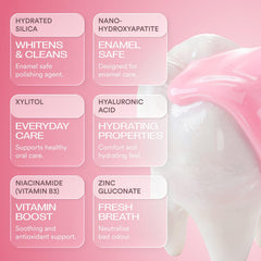 HISMILE primer plano de ingredientes clave indicando remineralización y cuidado
