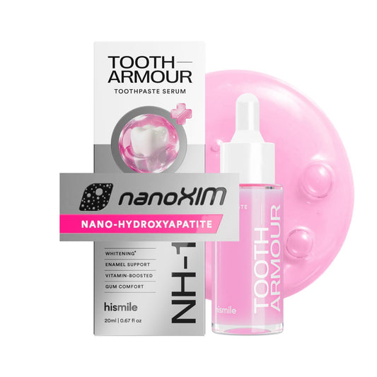 HISMILE Tooth Armour frontal mostrando el envase y beneficios de protección
