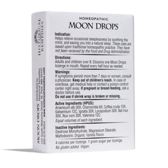 Historical Remedies Moon Drops envase abierto con lista de ingredientes naturales