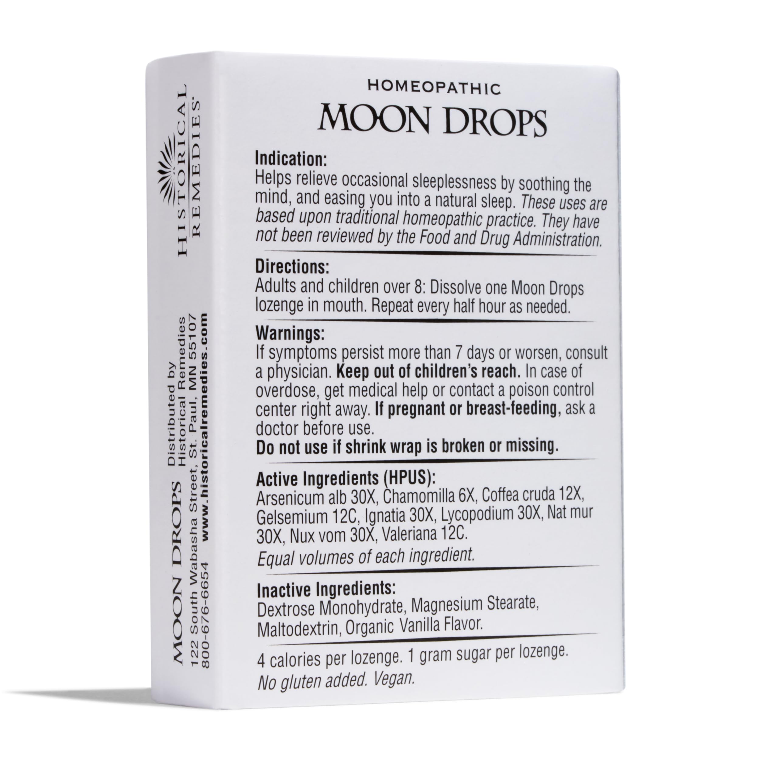 Historical Remedies Moon Drops frasco sobre mesita de noche en ambiente relajante