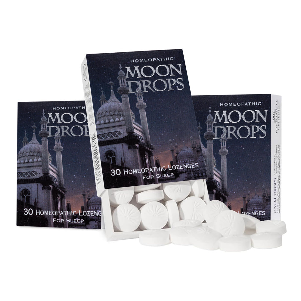 Historical Remedies Moon Drops vista frontal del envase y etiqueta, práctico para noche