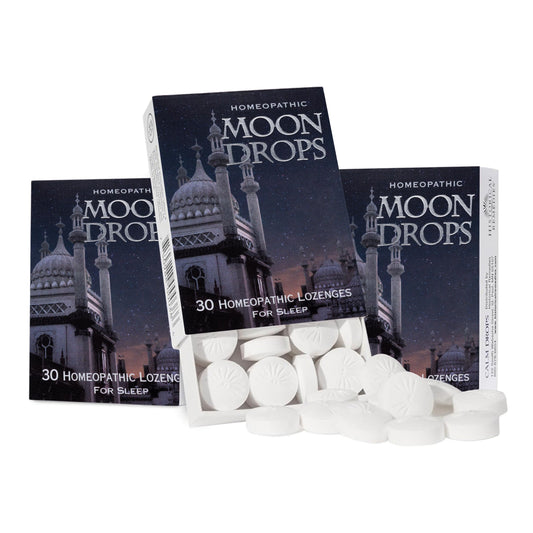 Historical Remedies Moon Drops vista frontal del envase y etiqueta, práctico para noche