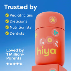 HIYA mano sosteniendo la masticable para comparar tamaño y mostrar porción adecuada