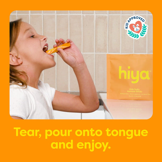 Polvo naranja de Hiya en primer plano mostrando textura y disolución fácil