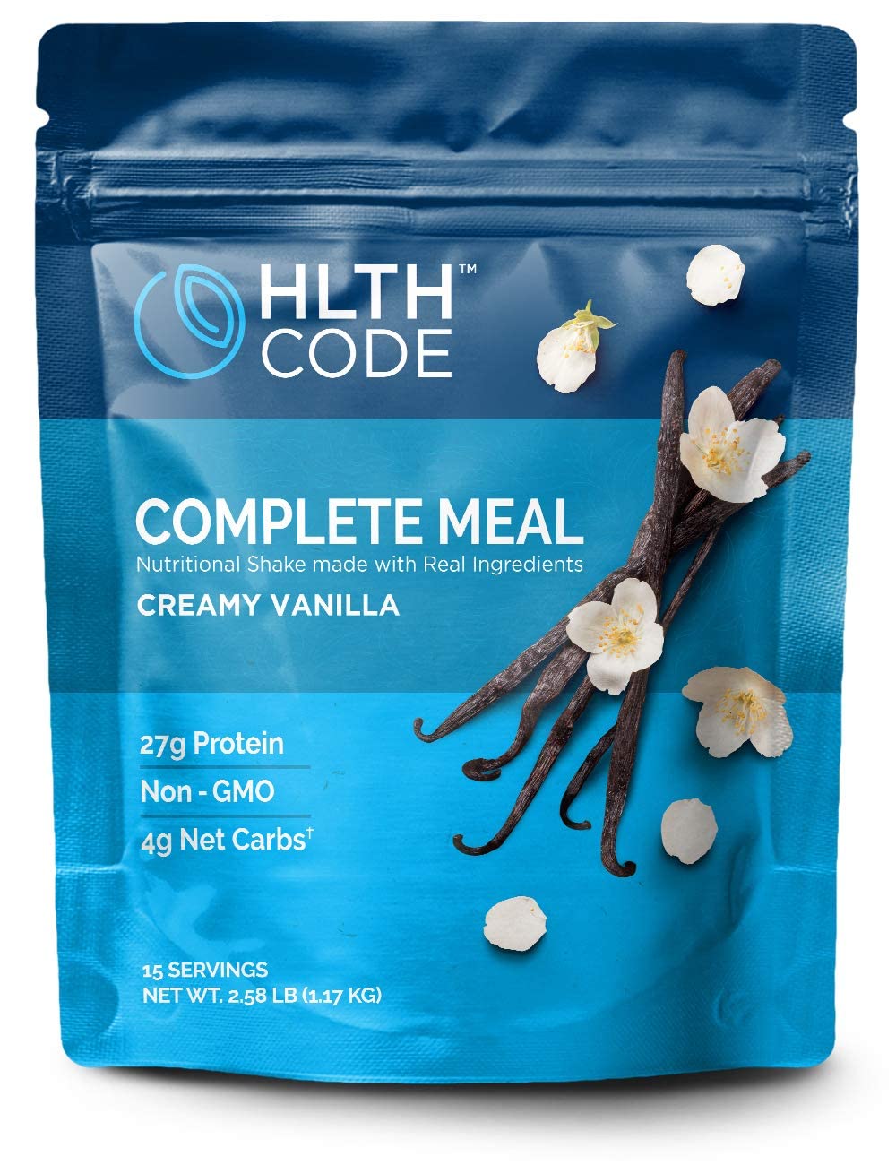 HLTH CODE envase frontal sabor Vanilla Cremosa con información clara