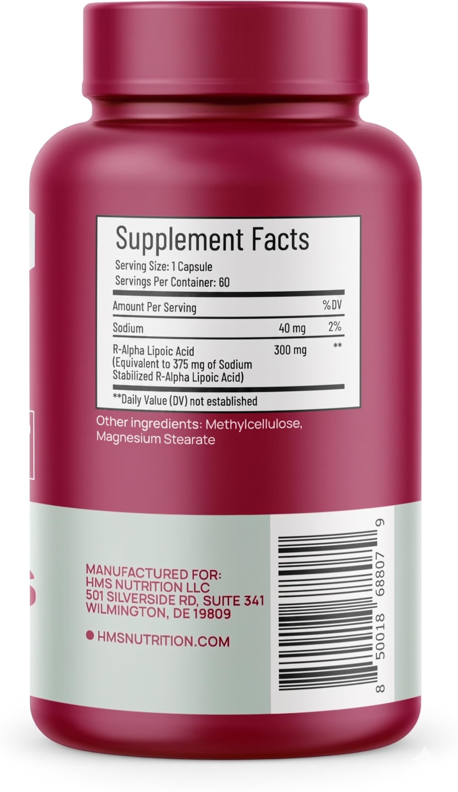 Cápsula HMS Nutrition en la mano, tamaño fácil de tragar para conveniencia diaria