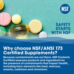 HMS Nutrition etiqueta con sellos NSF, non‑GMO y gluten‑free para confianza
