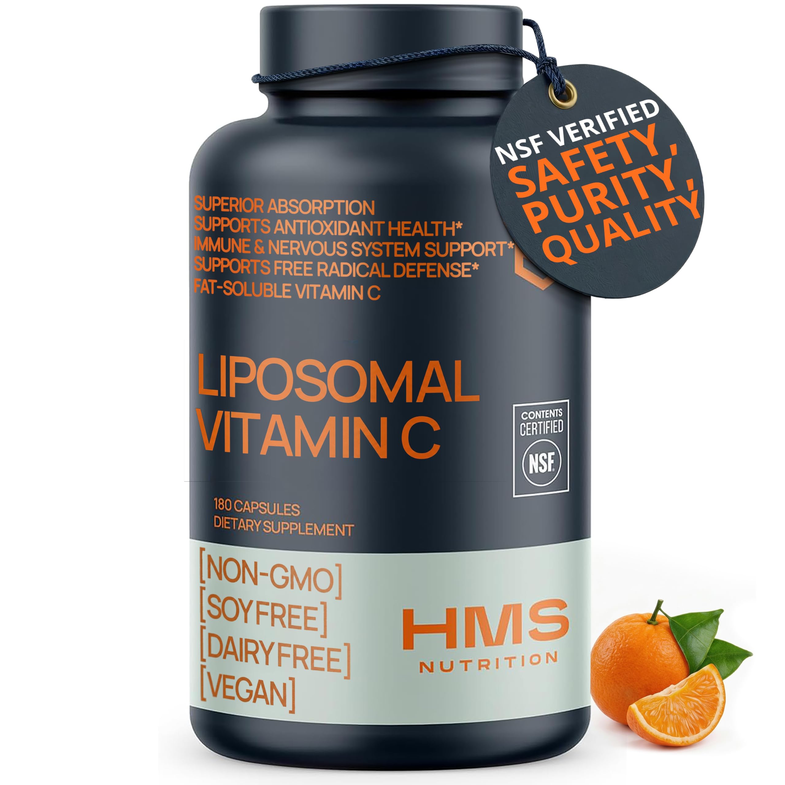 HMS Nutrition frasco frontal mostrando etiqueta clara y beneficio de alta absorción