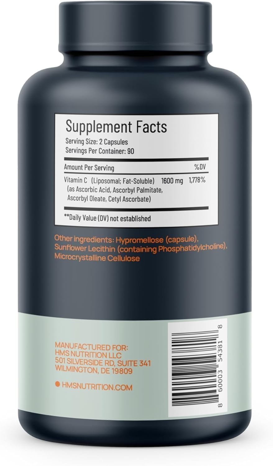 HMS Nutrition comparación de tamaño de cápsula junto a regla para escala