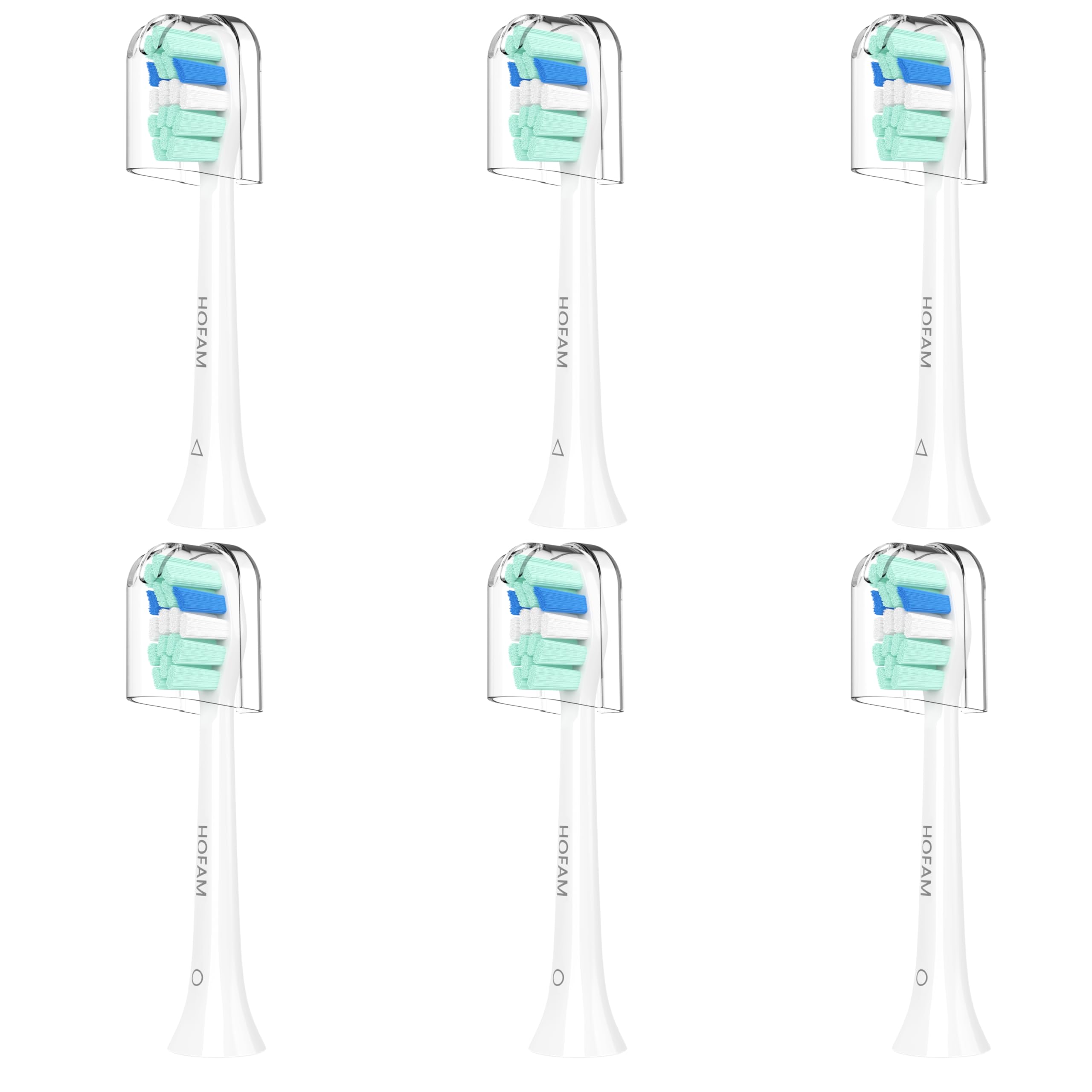 HOFAM vista frontal del pack de 6 cabezales compatible con Philips Sonicare, reemplazo fiable