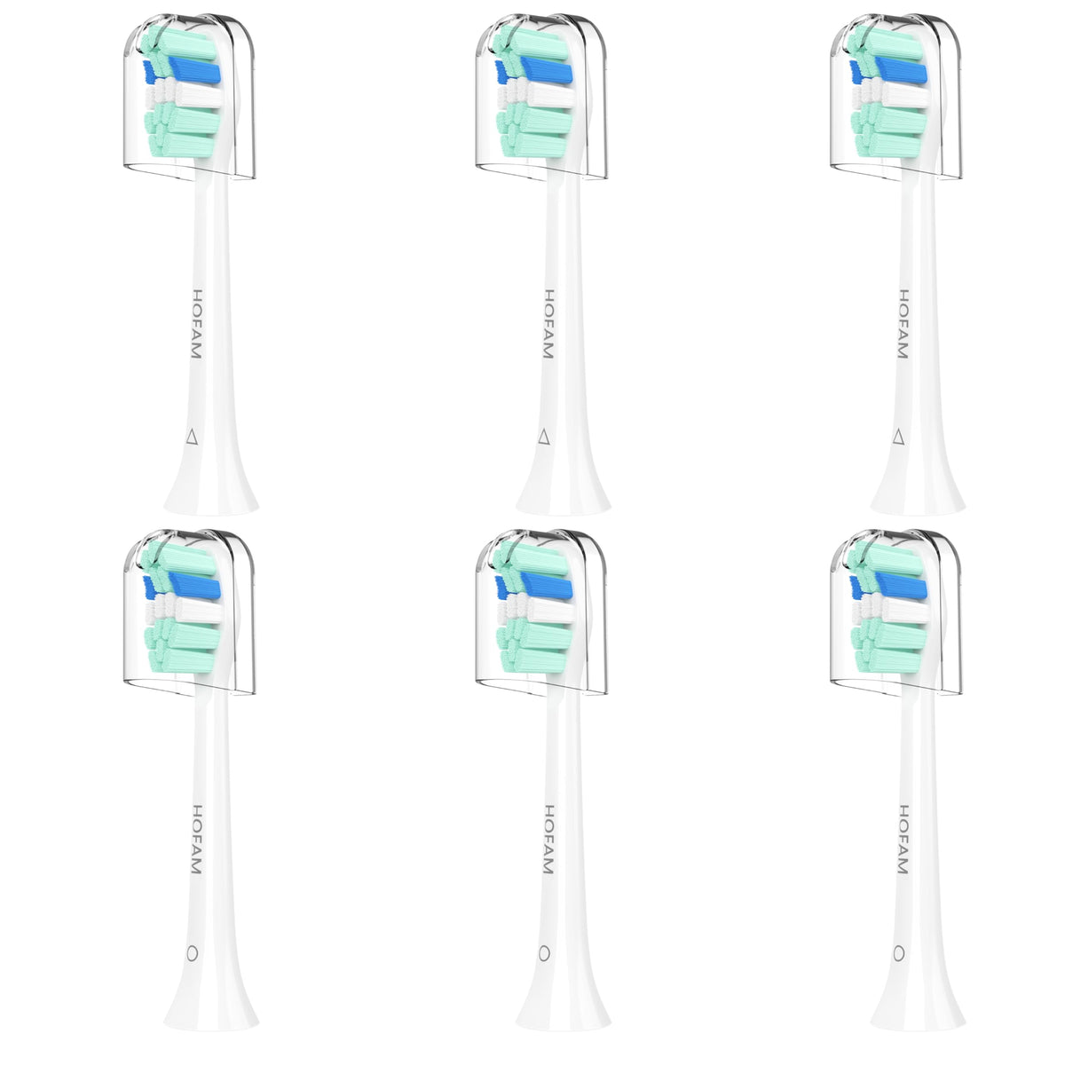 HOFAM vista frontal del pack de 6 cabezales compatible con Philips Sonicare, reemplazo fiable