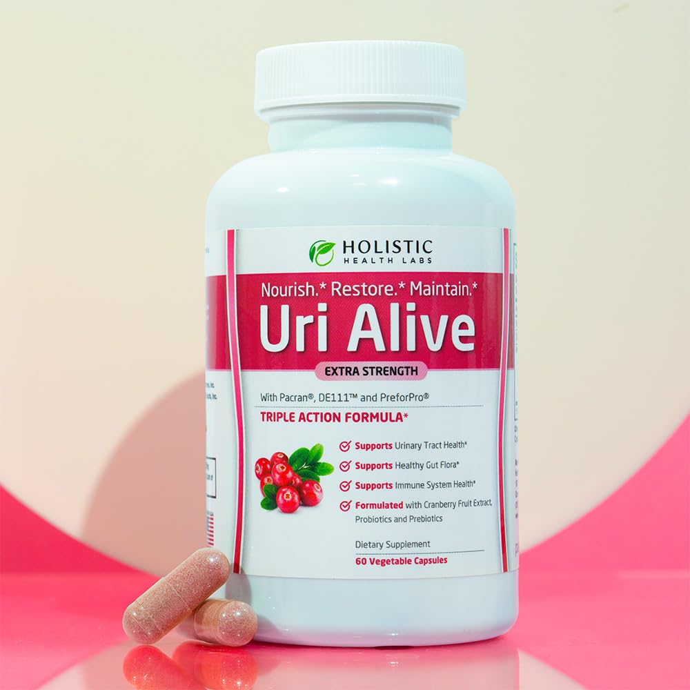 Holistic Health Labs Uri Alive cápsulas en primer plano mostrando textura y tamaño