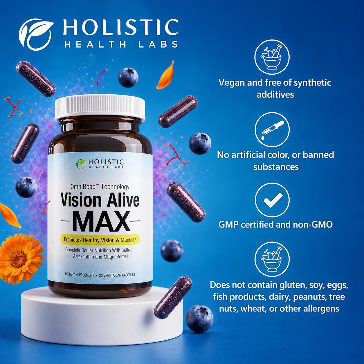 Holistic Health Labs surtido de berries y extractos usados en la fórmula como beneficio antioxidante