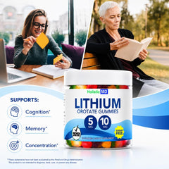 Etiqueta nutricional Holistic MD Lithium Orotate con información de 5 mg por gomita