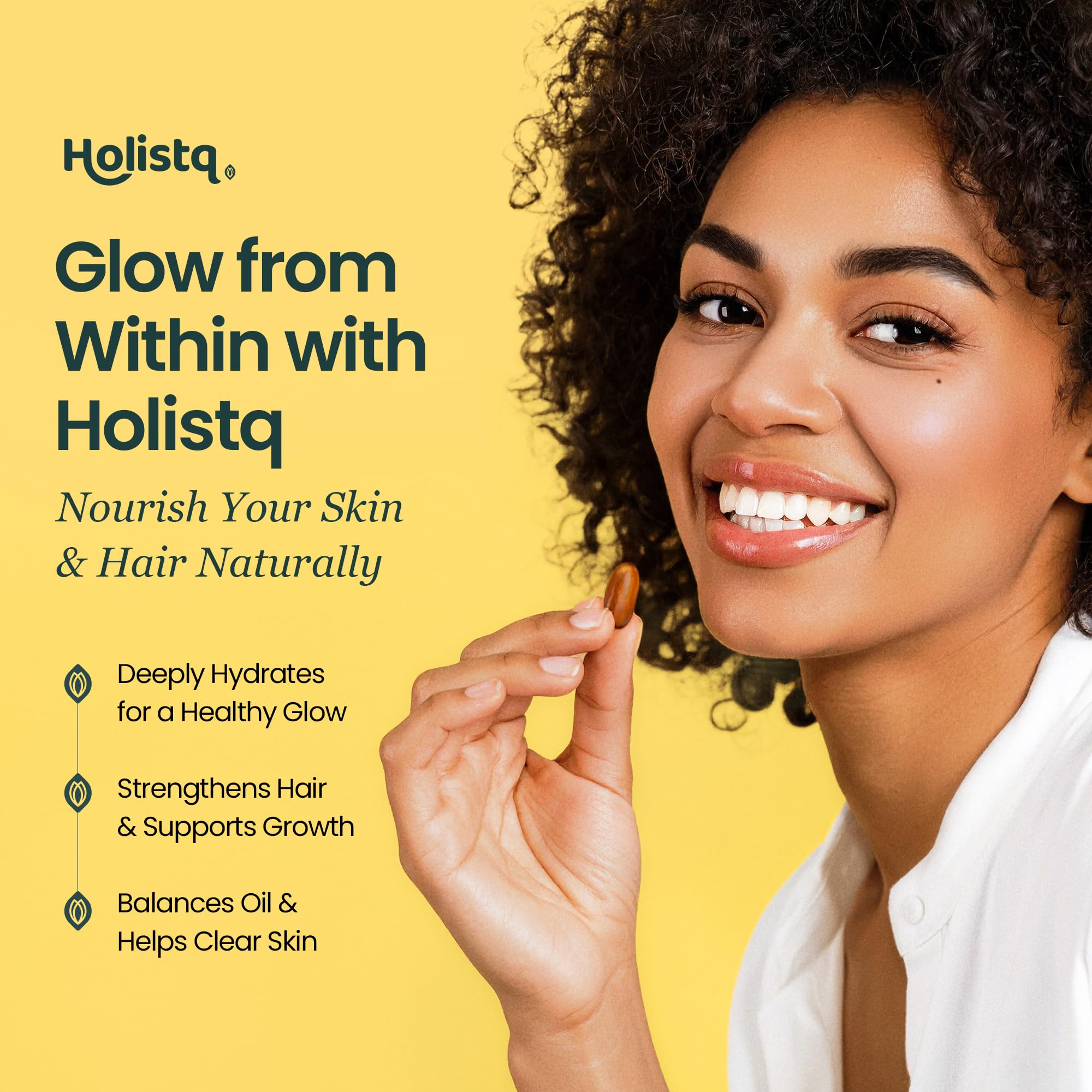 HOLISTQ cápsula abierta mostrando contenido oleoso y pureza