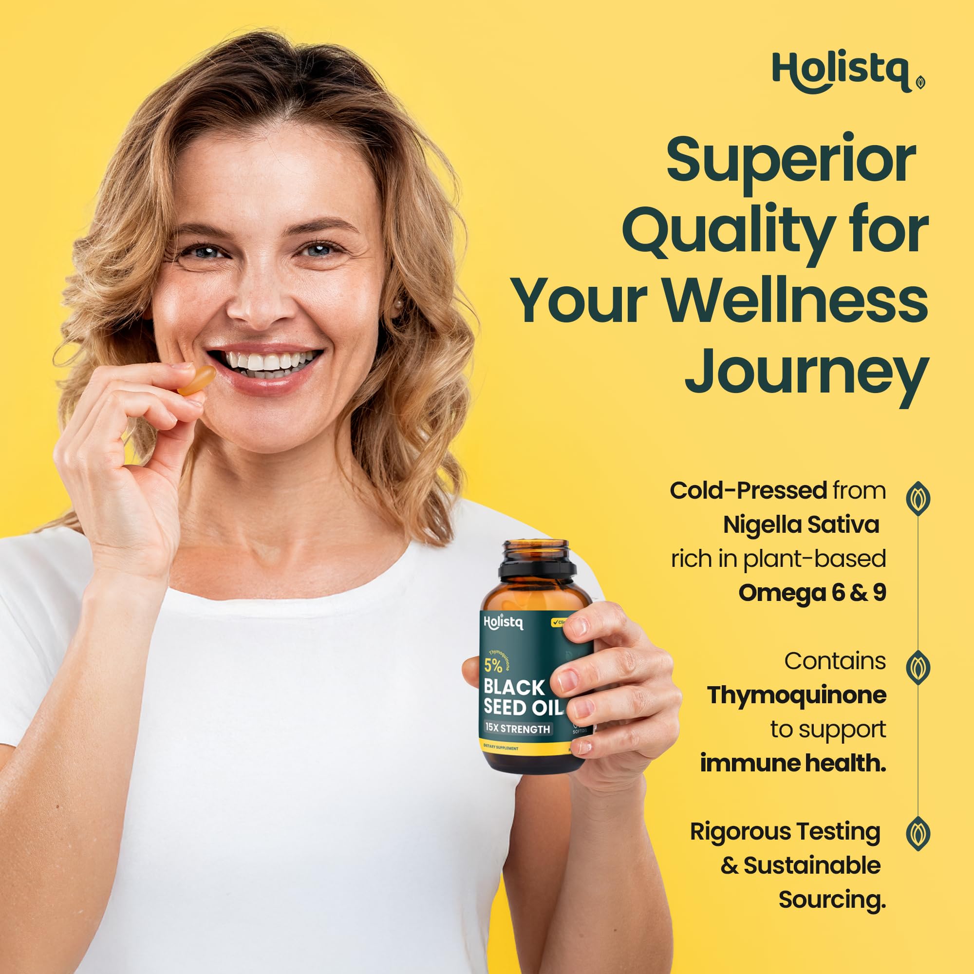 HOLISTQ etiqueta frontal legible con ingredientes y beneficios clave