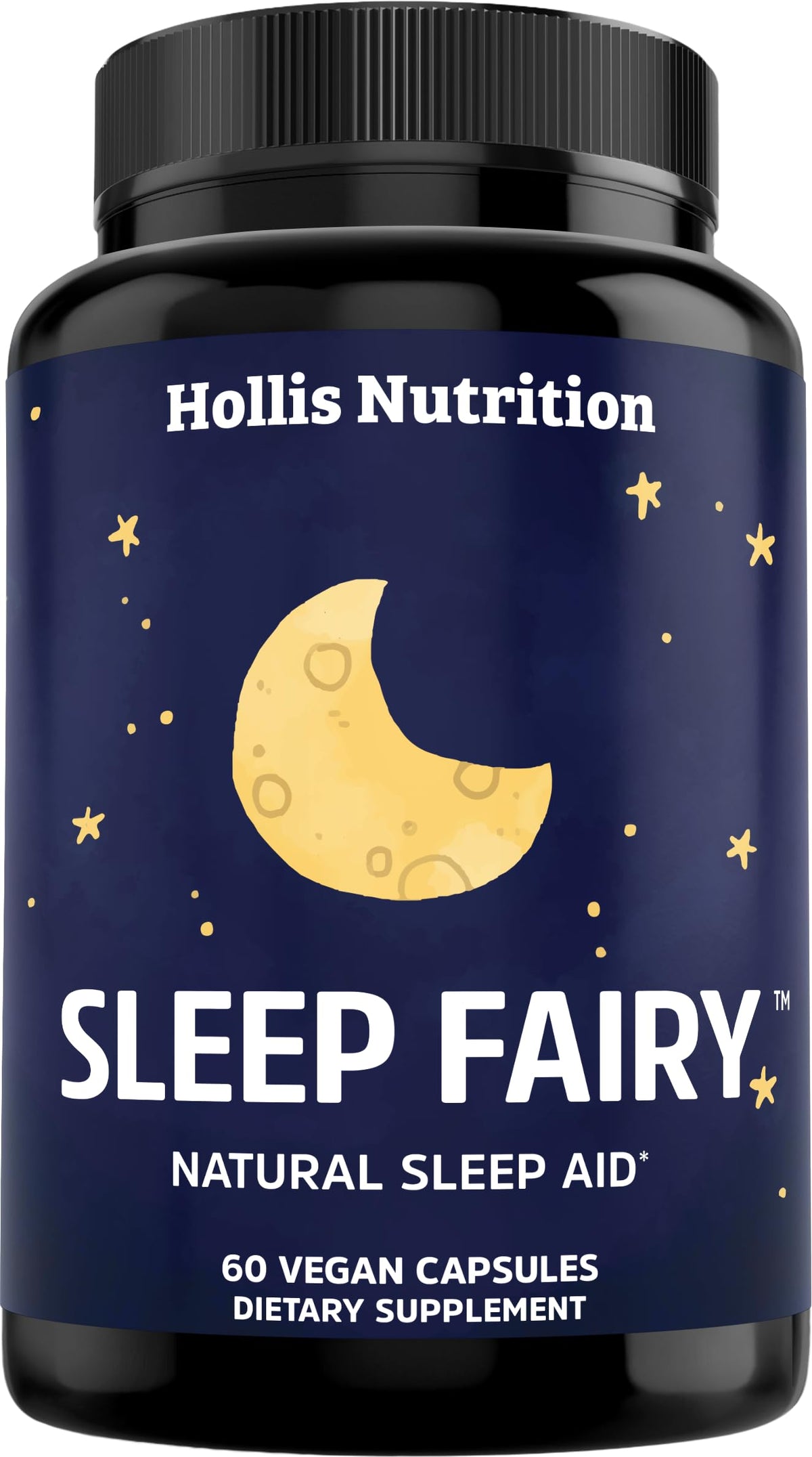Hollis Sleep Fairy botella frontal mostrando el envase y beneficios del producto