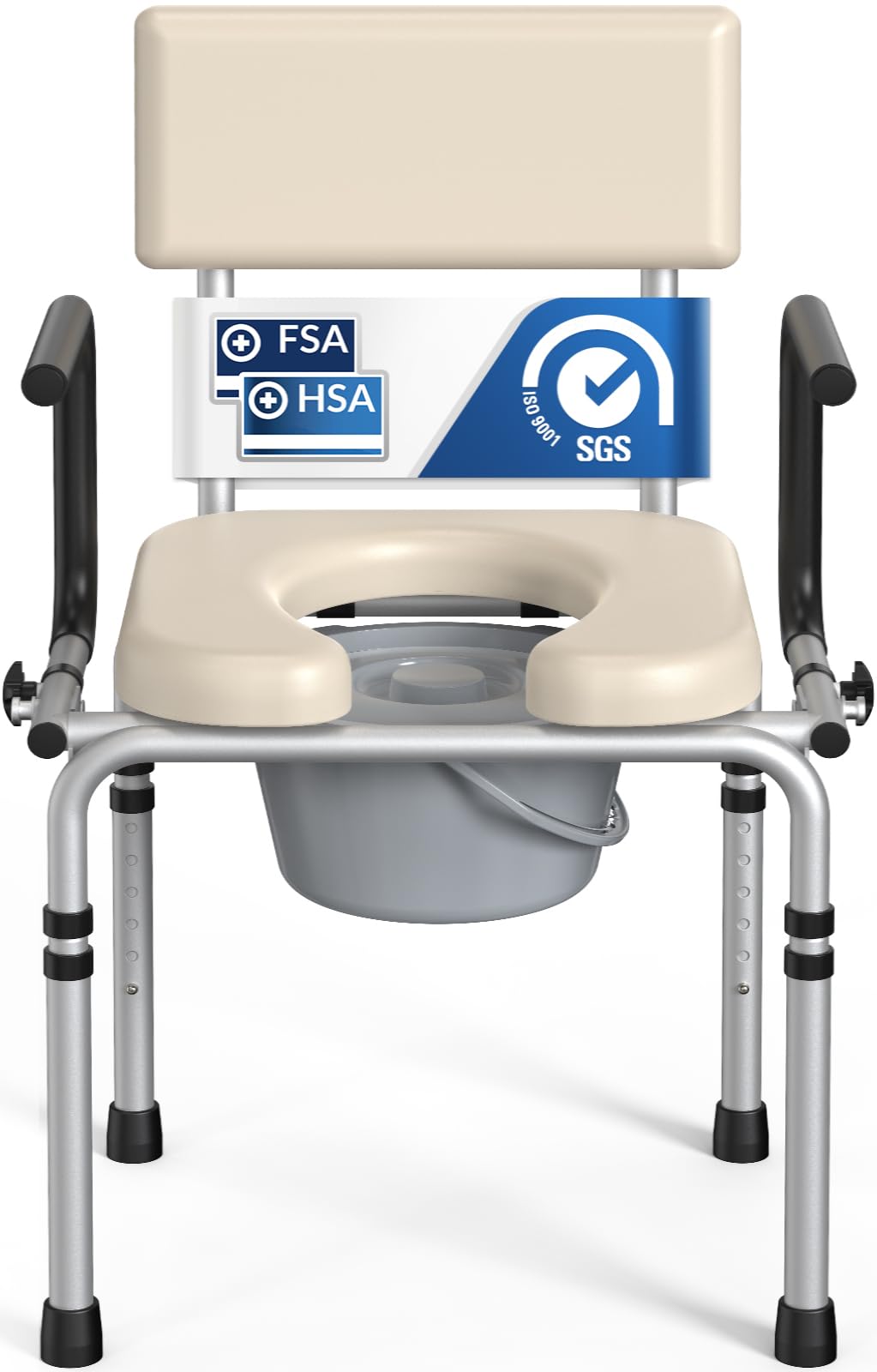 HOLYHEAL vista frontal de la commode portátil con estructura robusta y confort