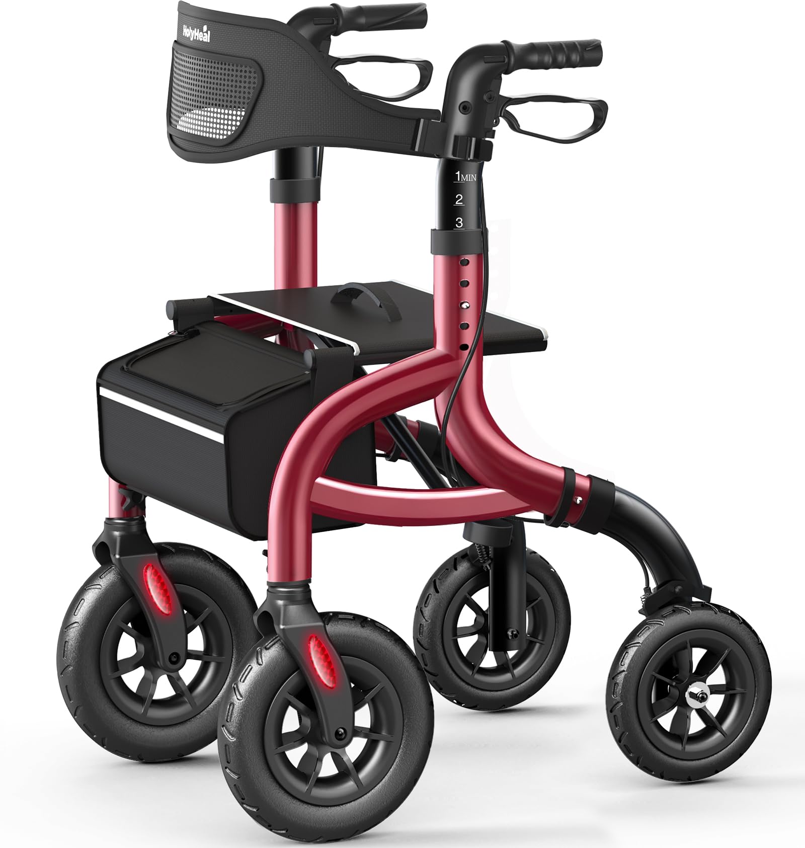 HOLYHEAL rollator vista frontal con asiento estable y facilidad de apoyo