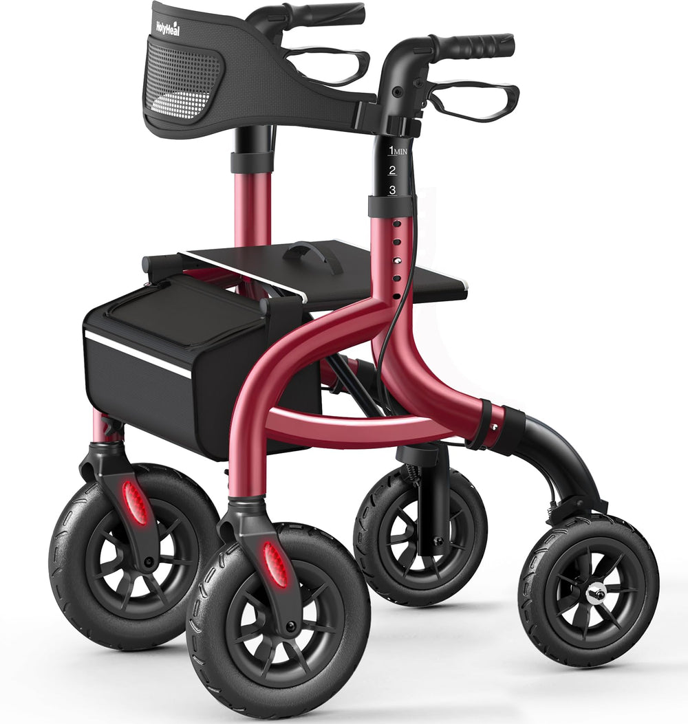 HOLYHEAL rollator vista frontal con asiento estable y facilidad de apoyo