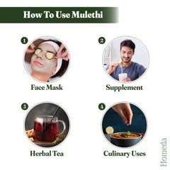 Homeda cucharada con polvo de regaliz y envase al fondo para referencia de 100 g