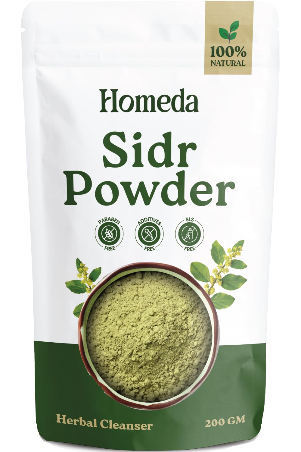 Homeda polvo de Sidr frente del paquete, presentación clara y natural