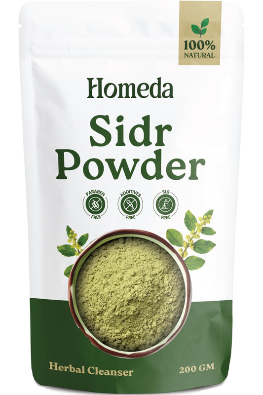 Homeda polvo de Sidr frente del paquete, presentación clara y natural