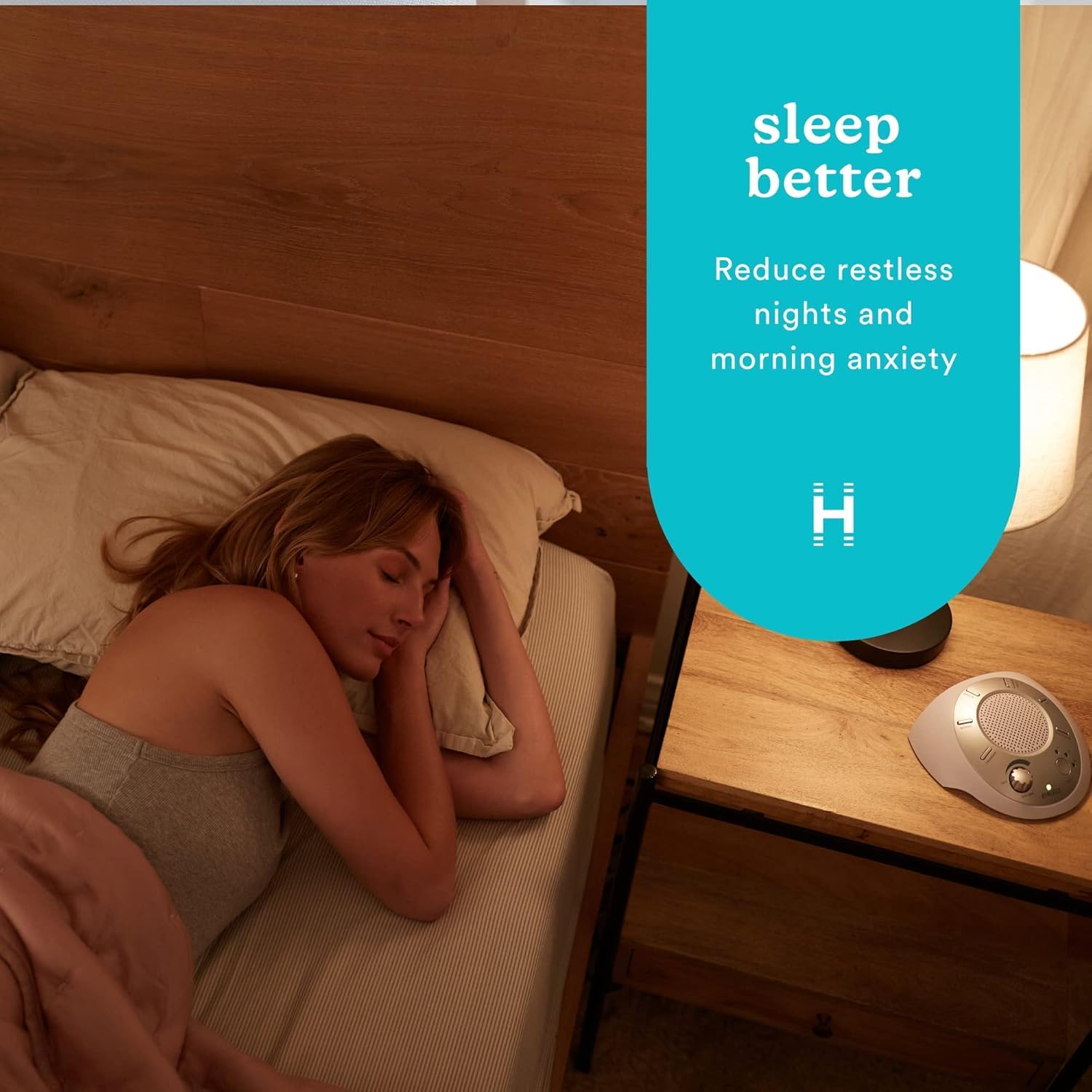Homedics detalle de controles con botones de volumen y temporizador útiles