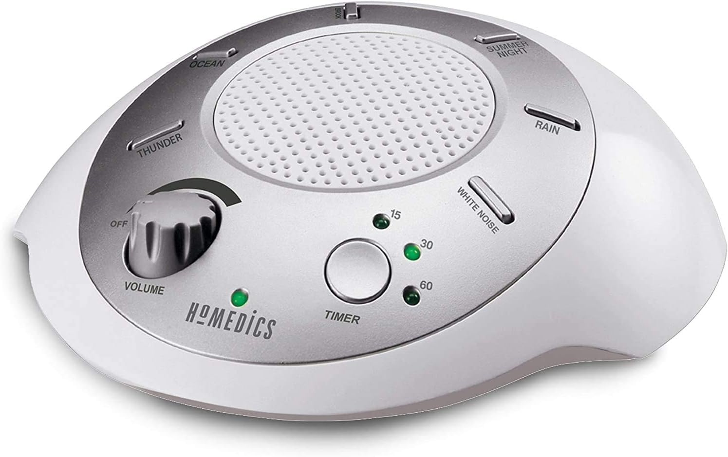 Homedics vista frontal plata mostrando diseño compacto y portabilidad