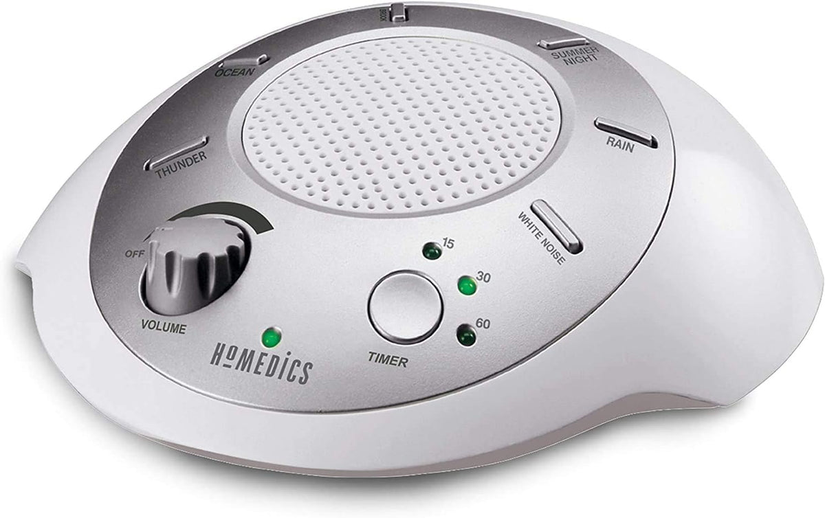Homedics vista frontal plata mostrando diseño compacto y portabilidad