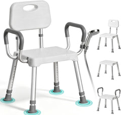 HOMENURSE vista frontal de la silla de ducha mostrando asiento ancho y estabilidad