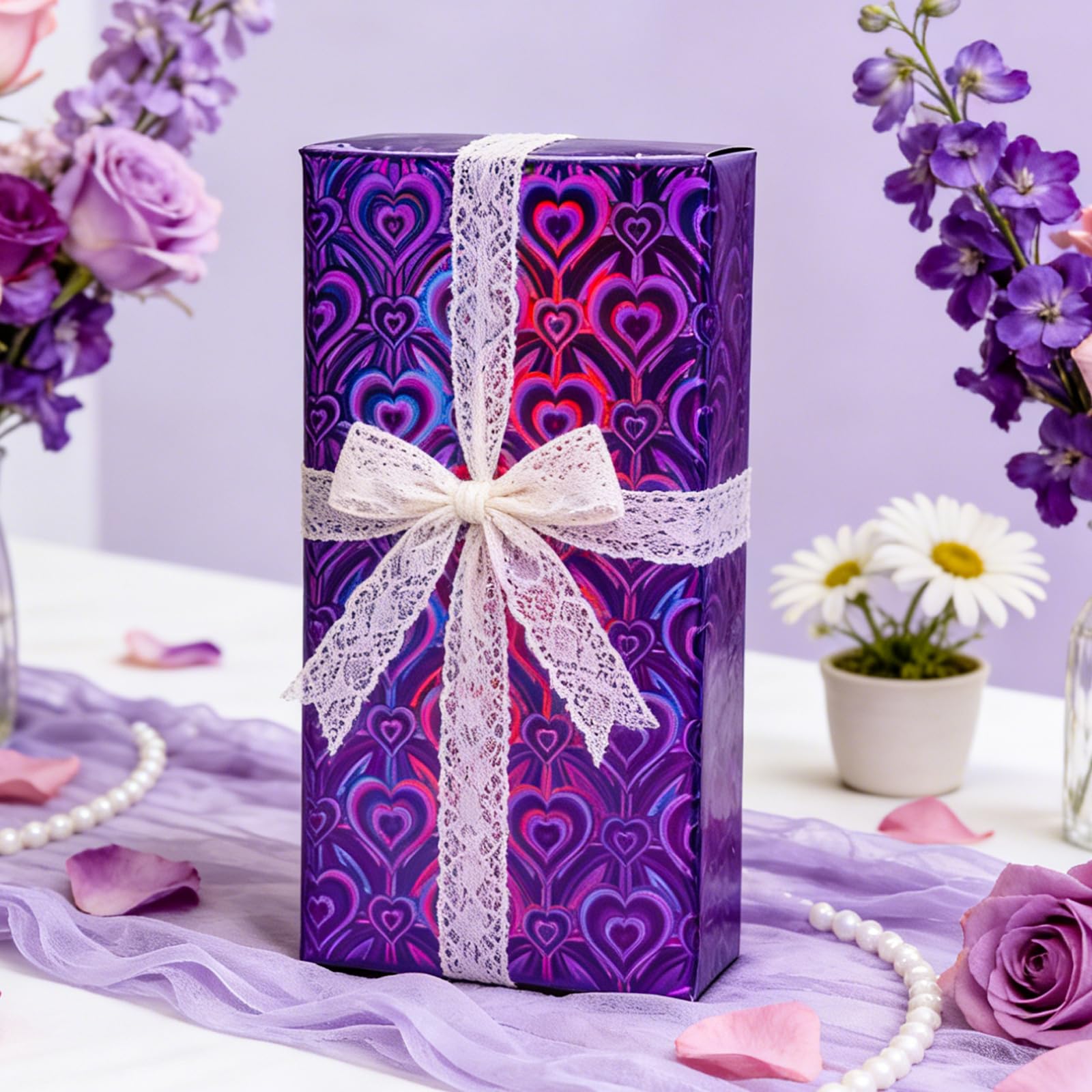 Homeral detalle de corazones holográficos que aporta efecto arcoíris decorativo