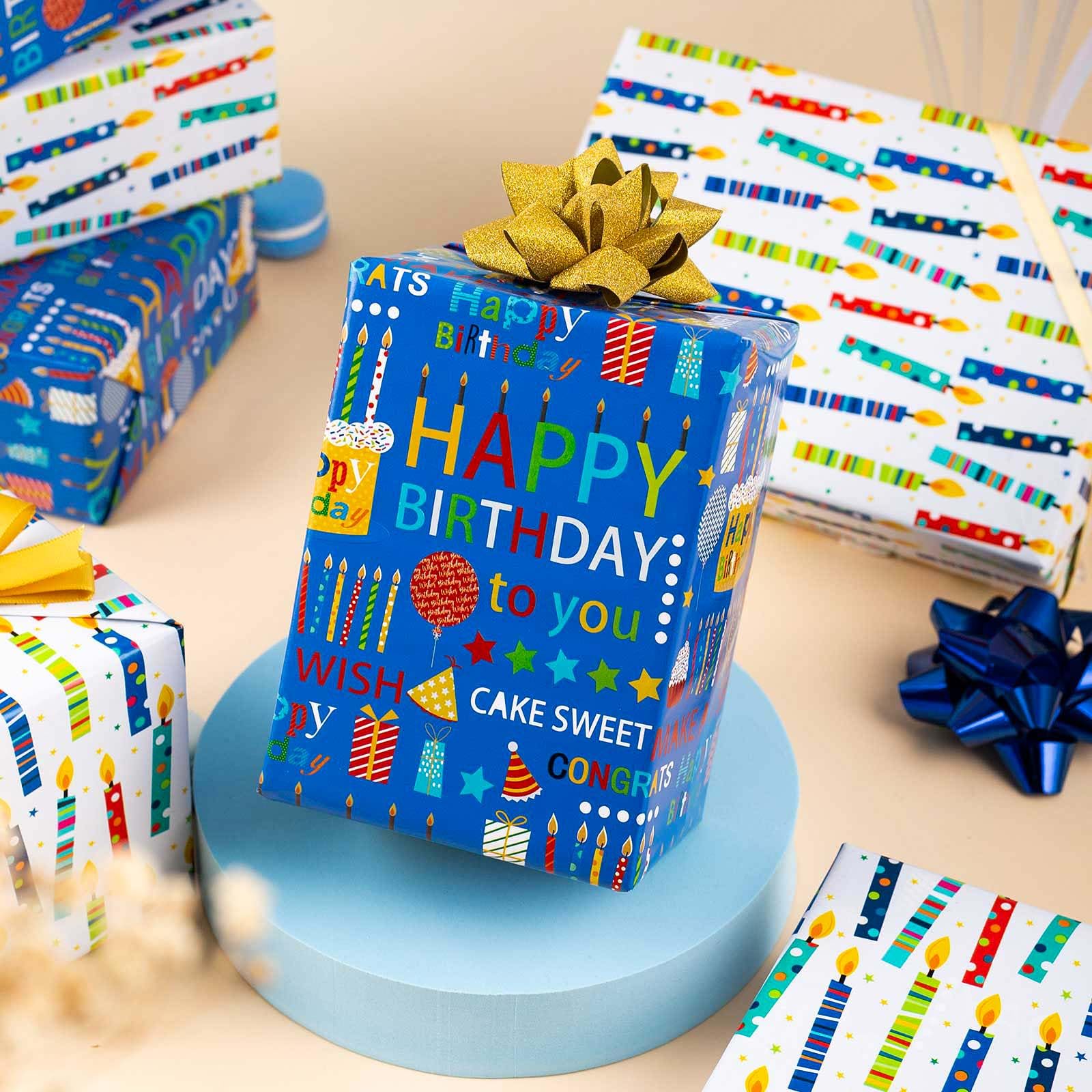 Homeral lado azul con HAPPY BIRTHDAY y motivos festivos vibrantes