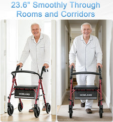 HOMLAND rollator junto a persona para comparación de tamaño y apoyo estable