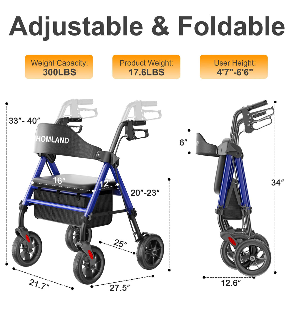 HOMLAND rollator en uso exterior mostrando movilidad todo terreno
