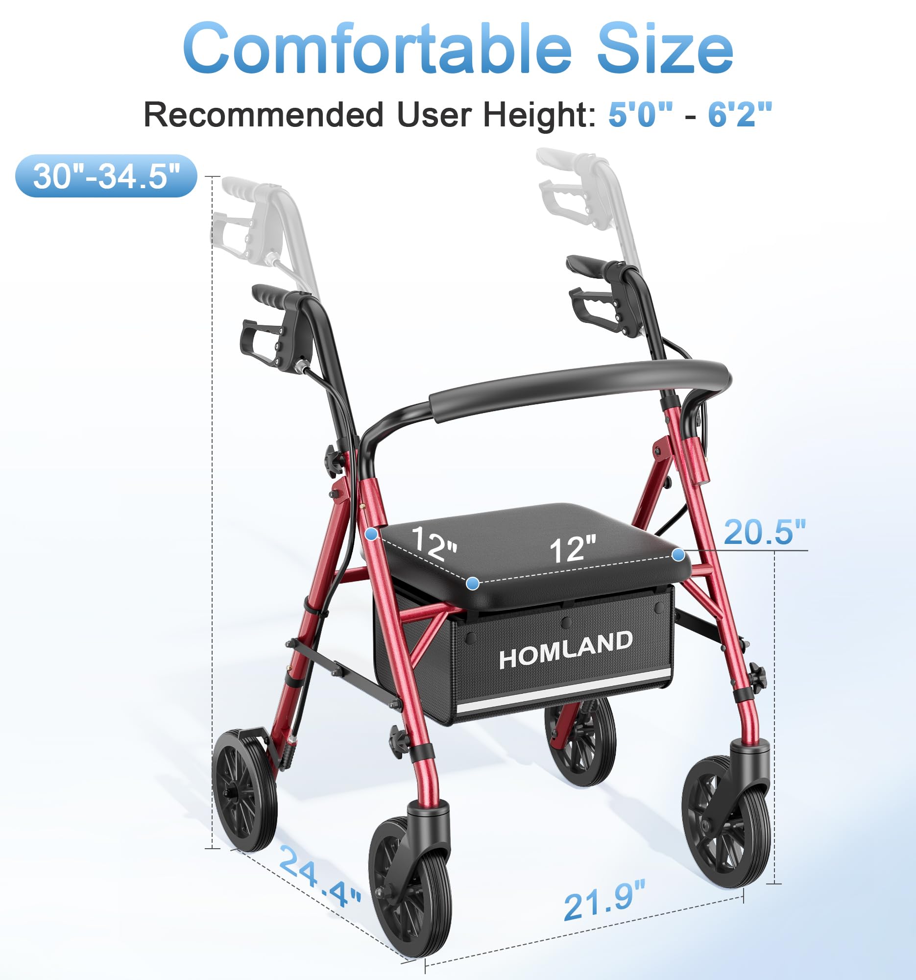 HOMLAND mango ajustable del rollator para agarre ergonómico y altura personalizada