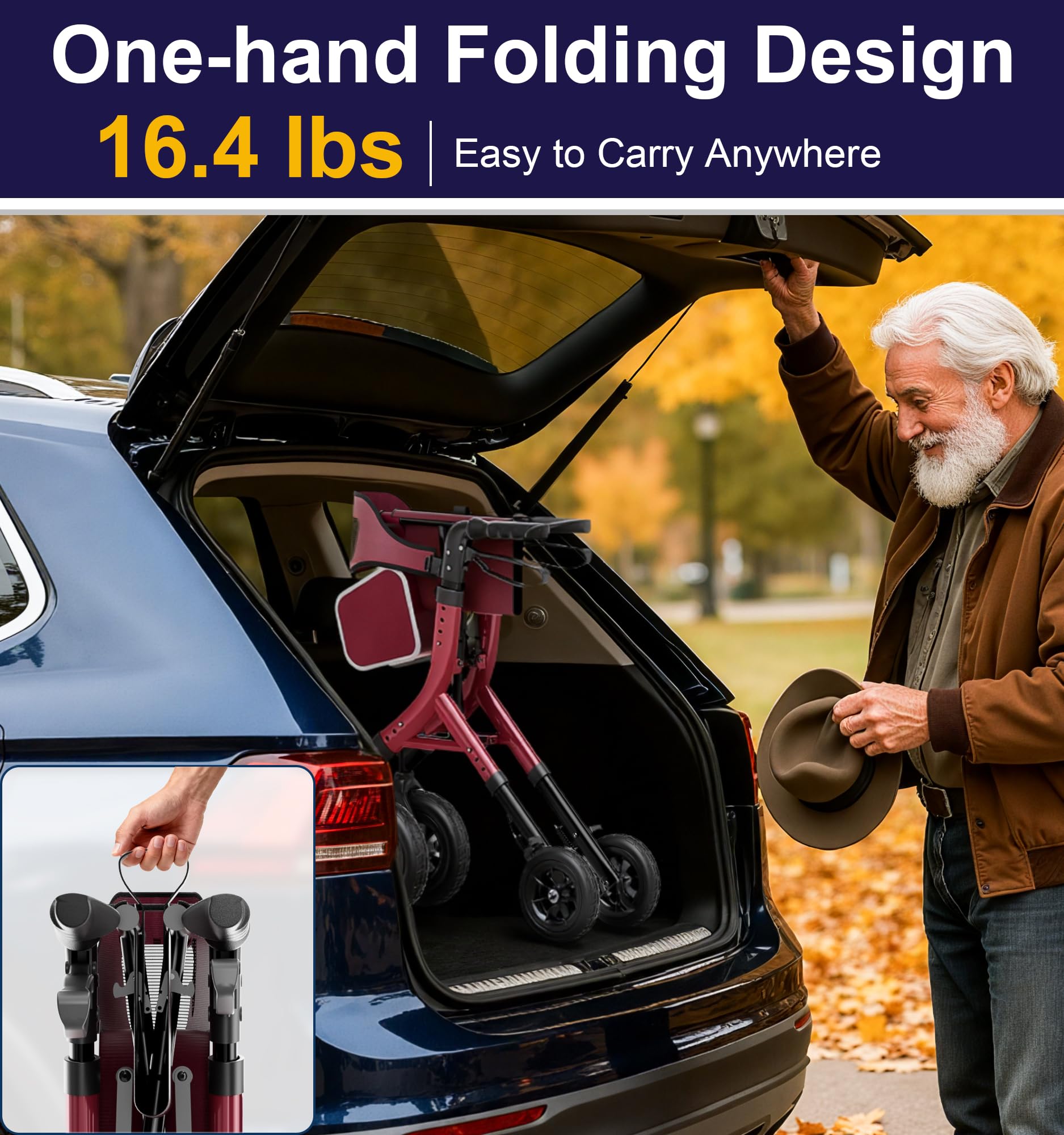 HOMLAND rollator plegado cabe en maletero para viajar fácil