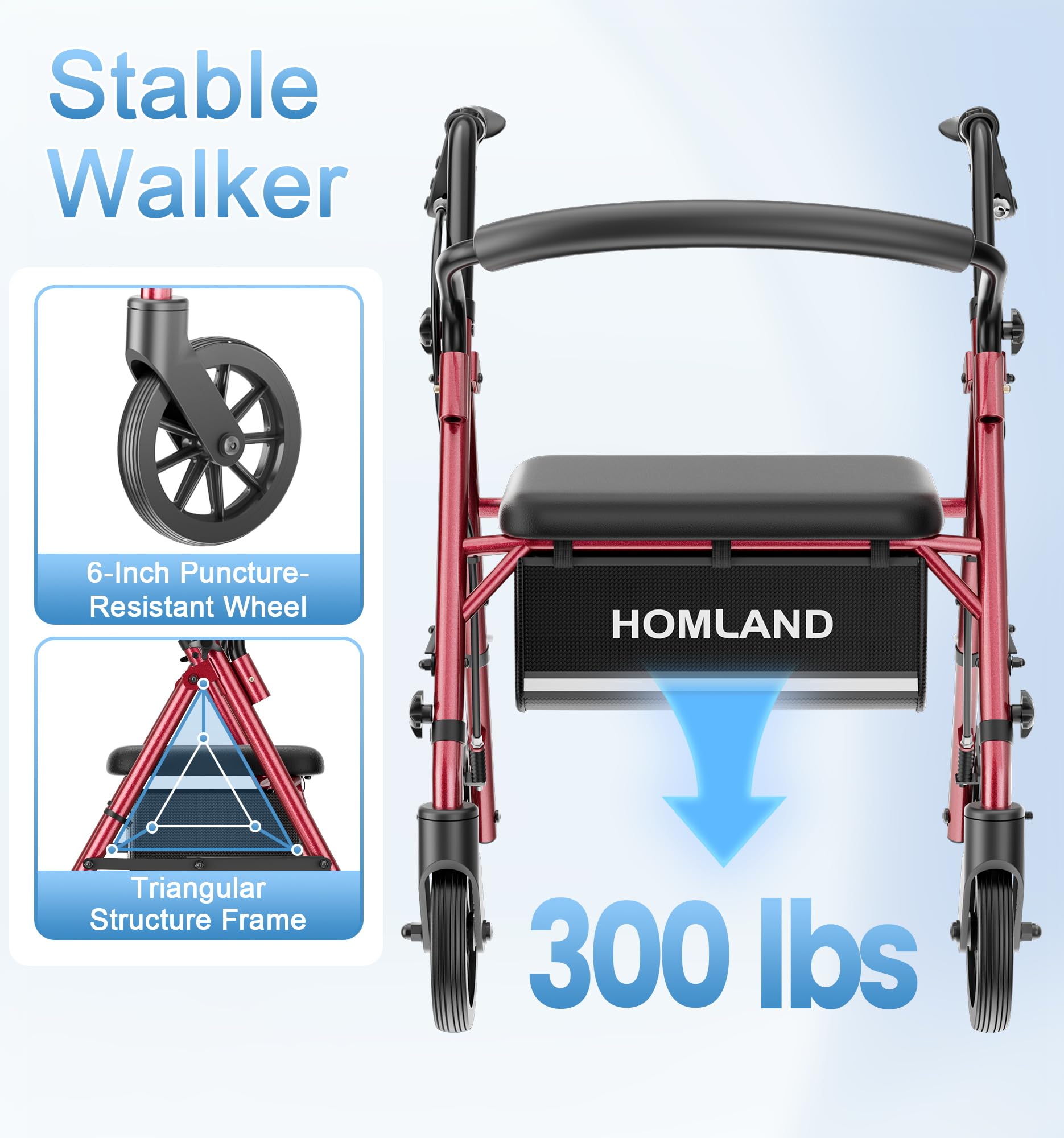 HOMLAND rollator en salón mostrando uso cotidiano y movilidad segura en casa