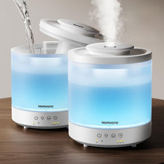Homvana humidificador frontal pack mostrando diseño compacto y rendimiento