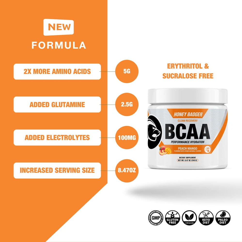 Cucharada medidora con polvo Honey Badger y vaso, dosificación clara y práctica