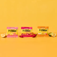Honey Stinger comparación de tamaño de una gomita para dosificación