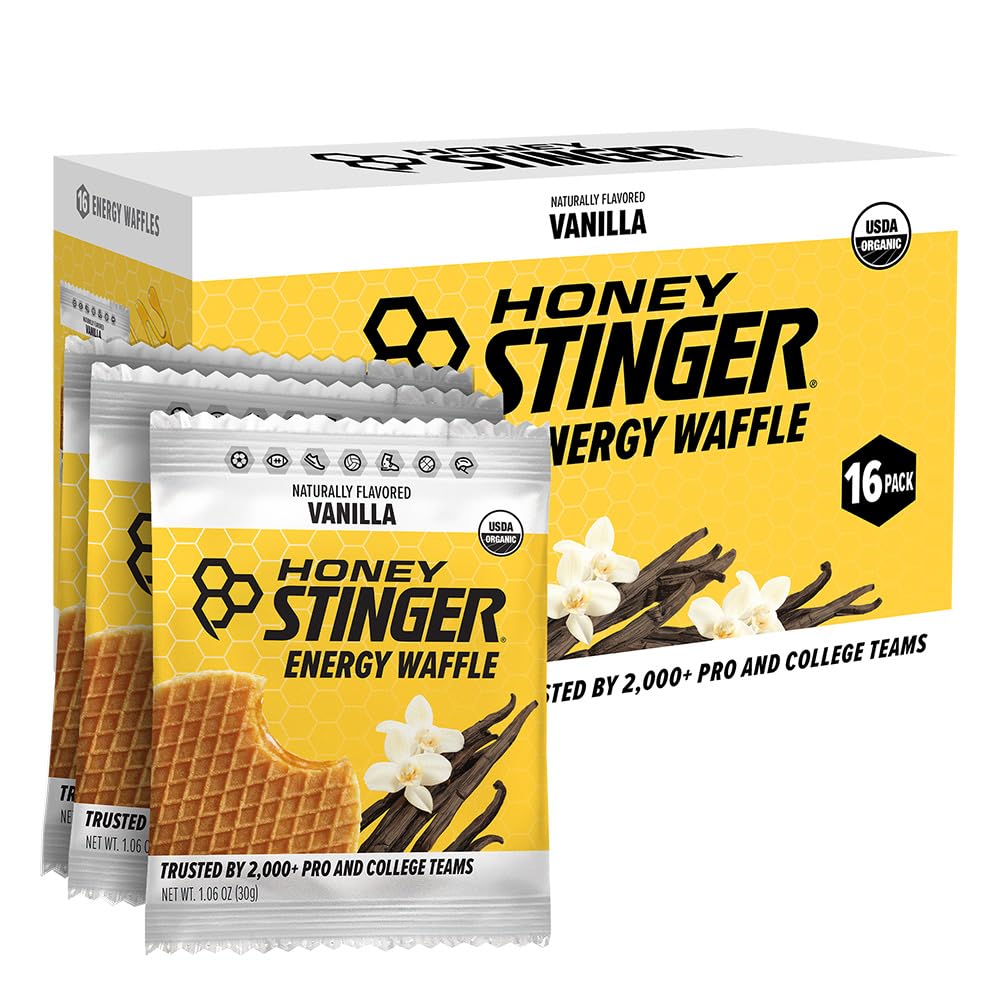 Honey Stinger empaque frontal mostrando el pack de 16 unidades y energía práctica