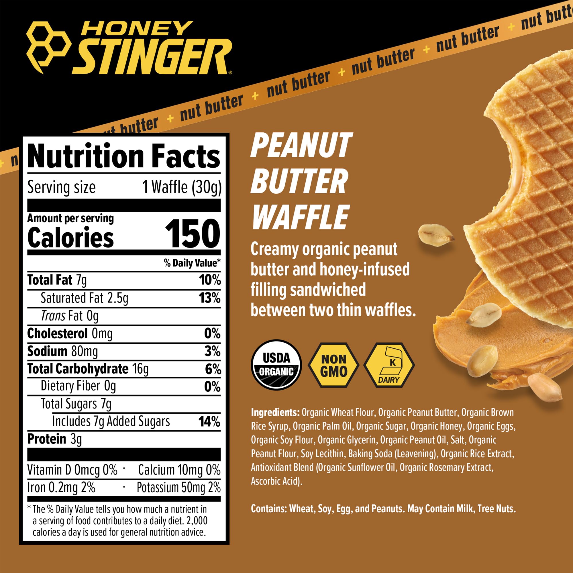 Waffle Honey Stinger en mano para comparar tamaño y facilitar transporte
