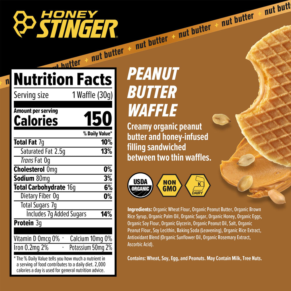 Waffle Honey Stinger en mano para comparar tamaño y facilitar transporte