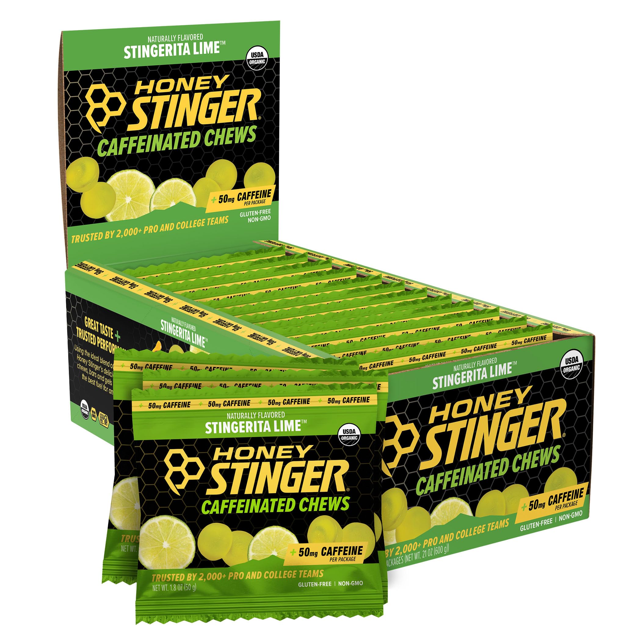 Honey Stinger estuche frontal Stingerita Lima mostrando el envase y conveniencia