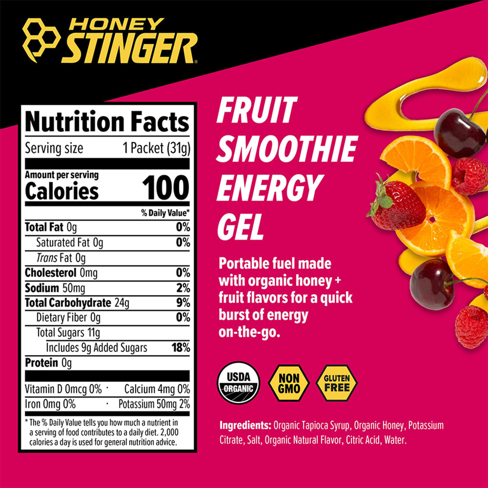 Honey Stinger gel en mano listo para consumir durante el entrenamiento