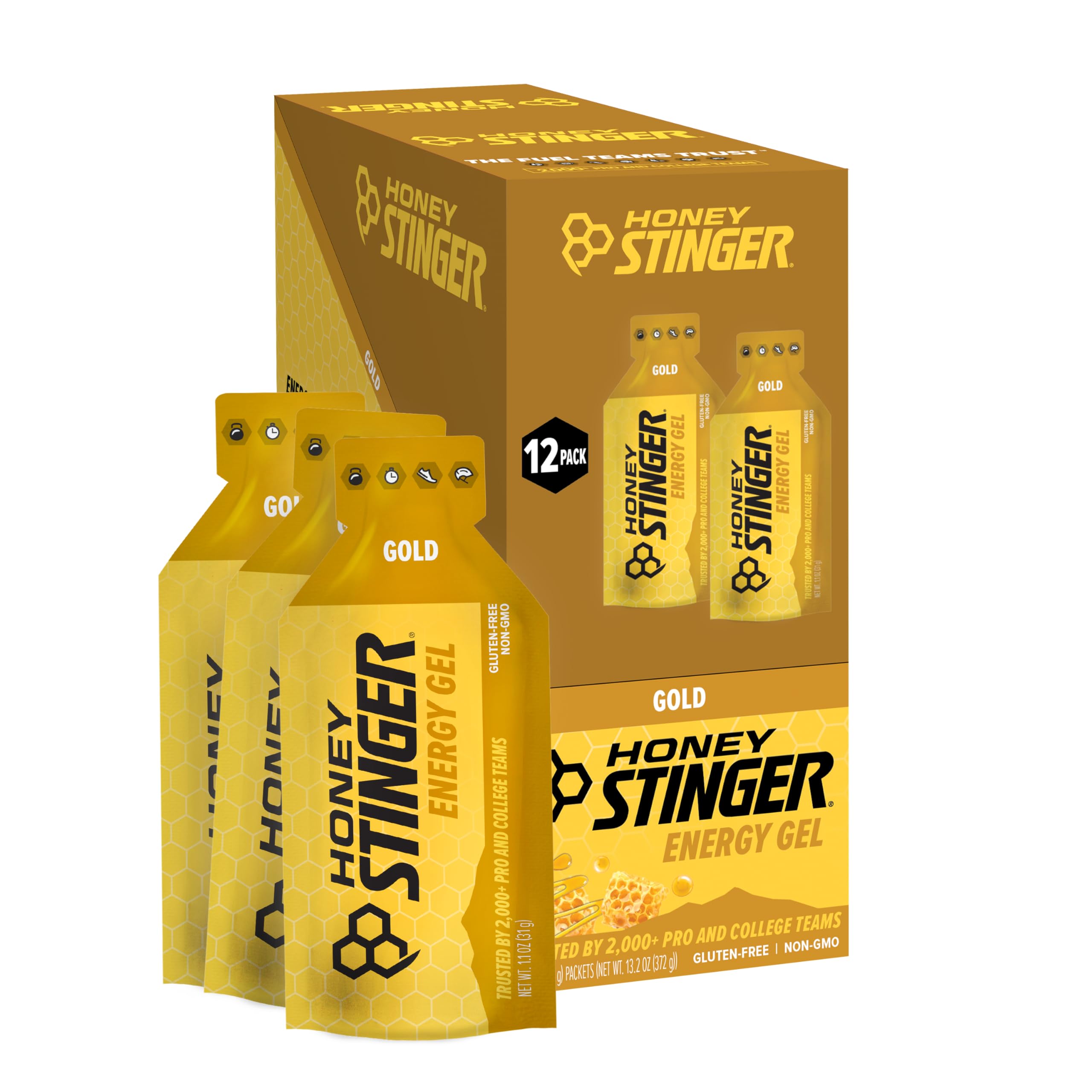 Honey Stinger gel frente del empaque muestra diseño y conveniencia