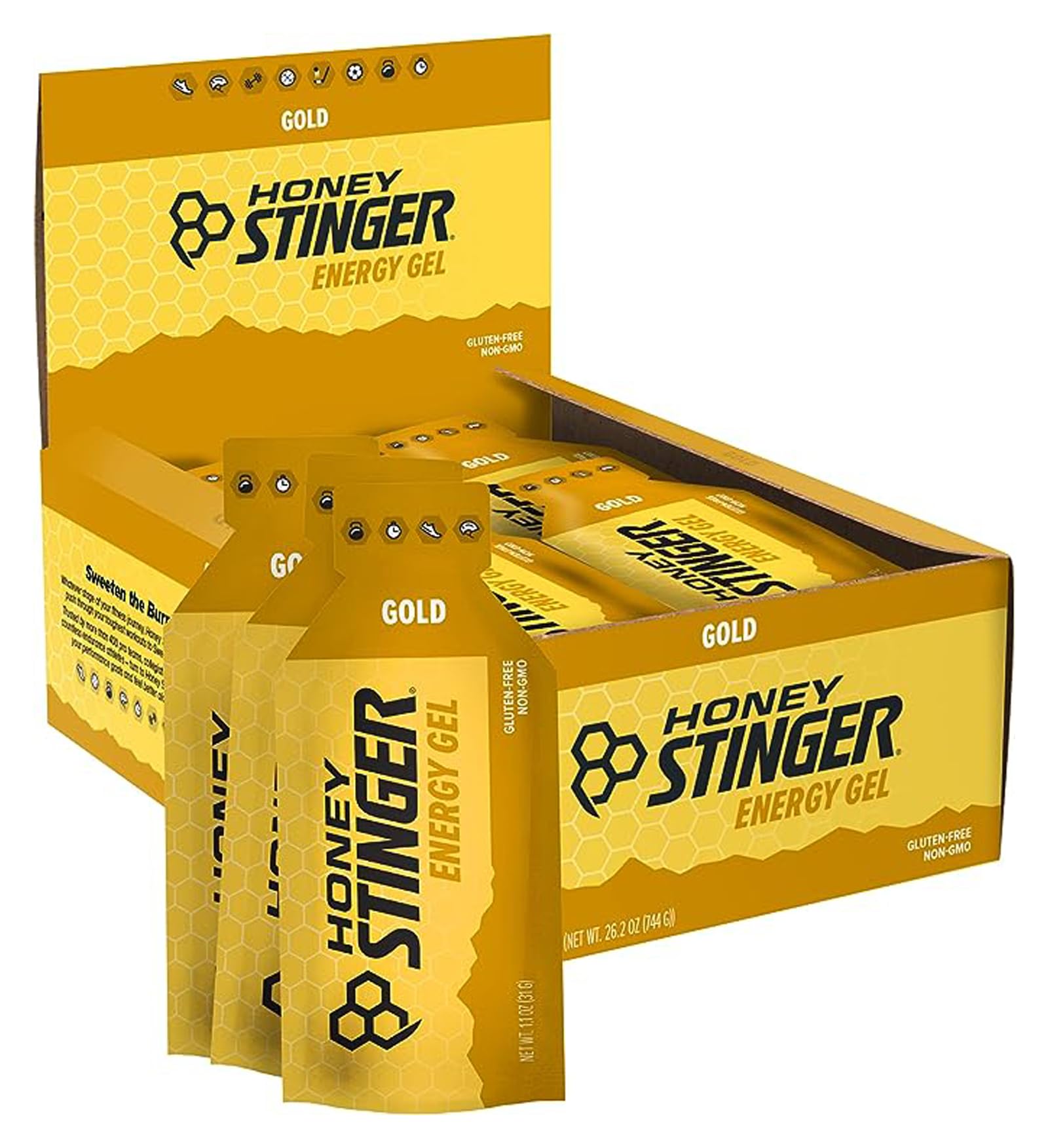 Honey Stinger gel paquete frontal muestra producto y ventaja portable