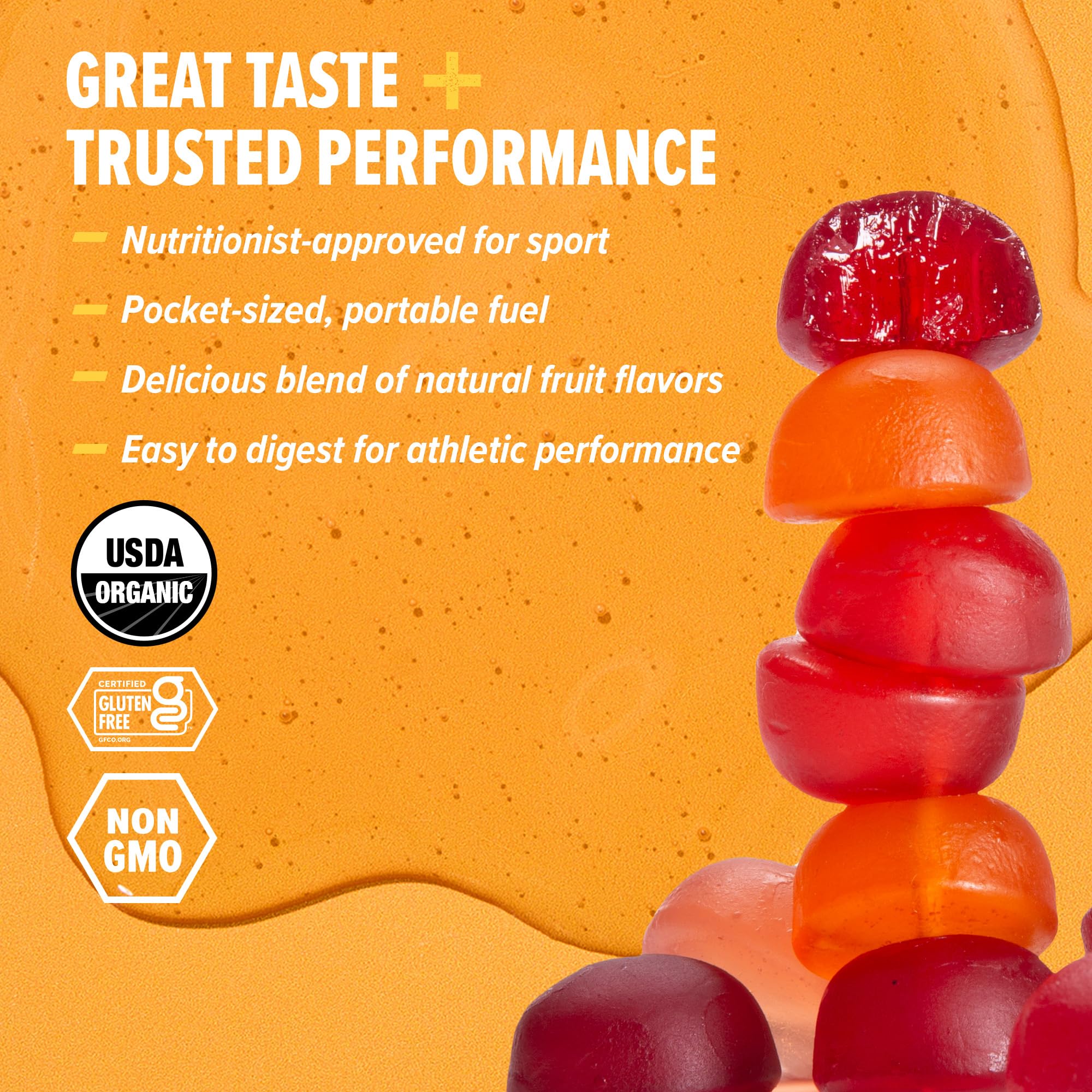Honey Stinger gomitas en mano listas para consumo durante ejercicio