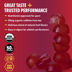 Honey Stinger gomitas en mano listos para consumir durante entrenamiento